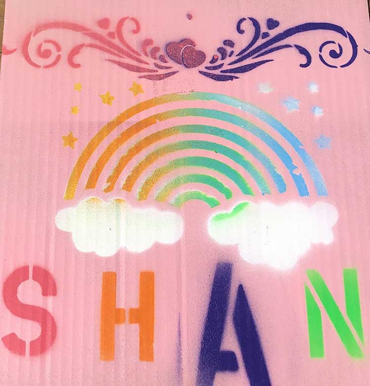 young persons art work on recycled card