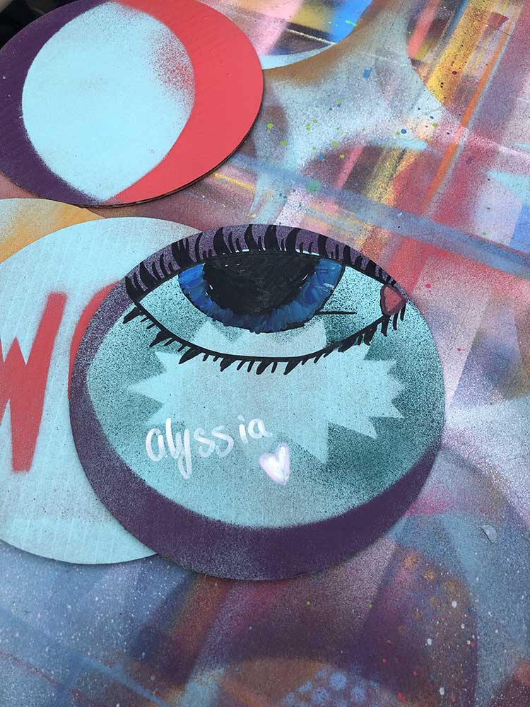 graffiti eye on spray circular paint board