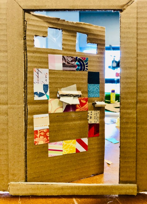 8 bit door collage art work mixed media using recycled materials 