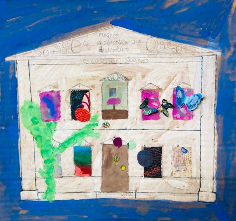 The Museum of abstraction and Distraction collage art work mixed media using recycled materials